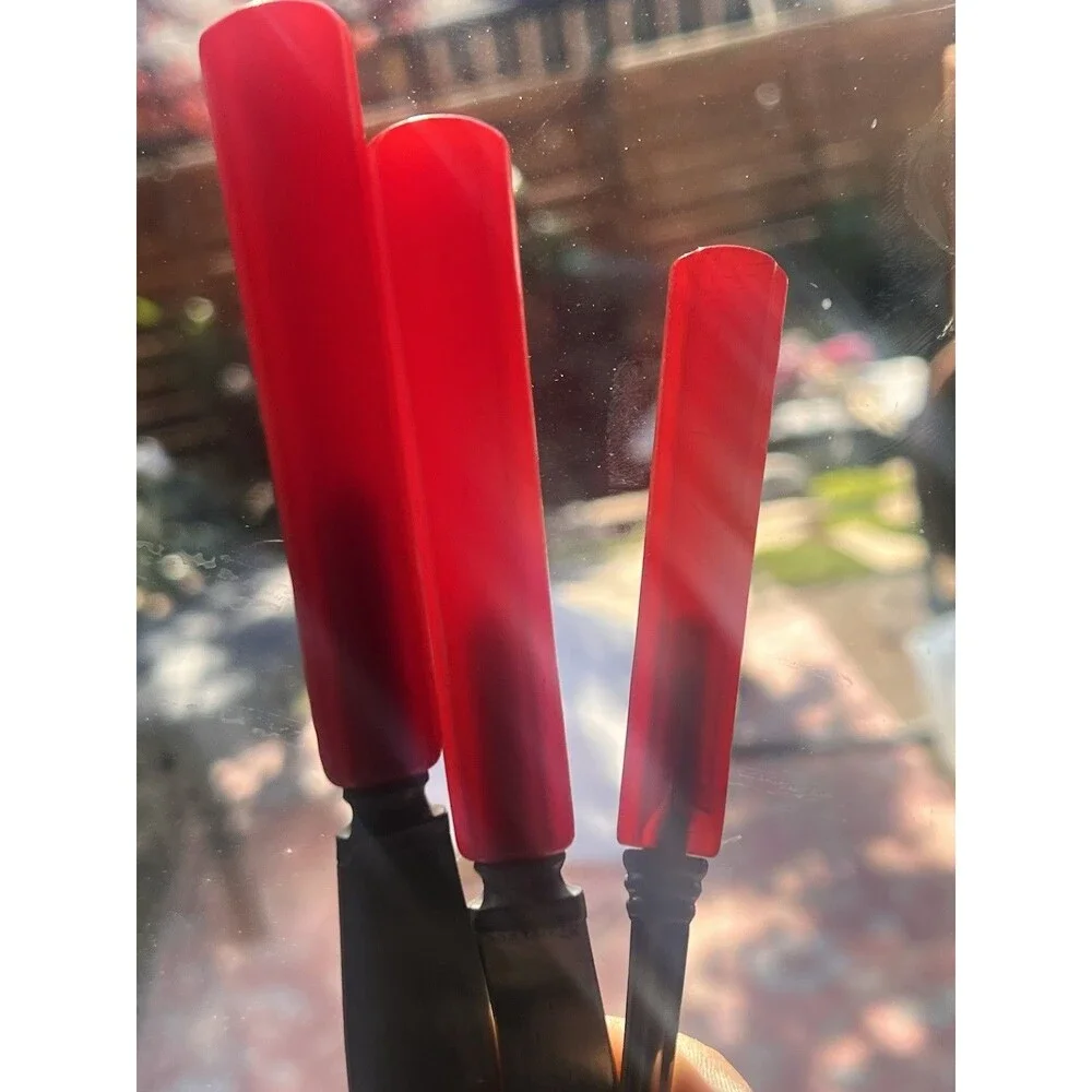 Vintage Red Catalin Bakelite Handled Flatware replacement Set 2 Knives 1 Spoon - Picture 8 of 9